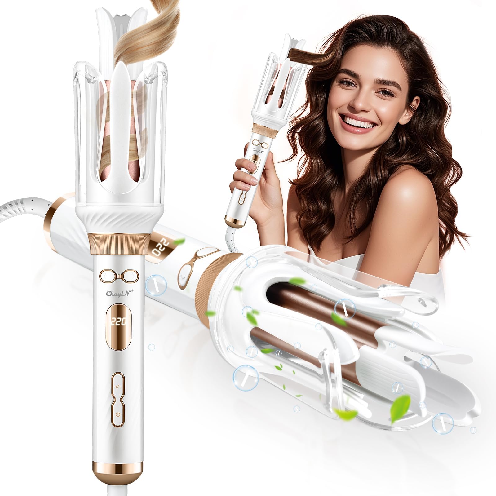 Automatic Rotating Curling Iron-Beach Waves Curling Wand-Ceramic Negative Ion Hair Curler 28mm,Five-Pointed Extension Claws to Prevent Burns,Temperature Control 100°C-230°C