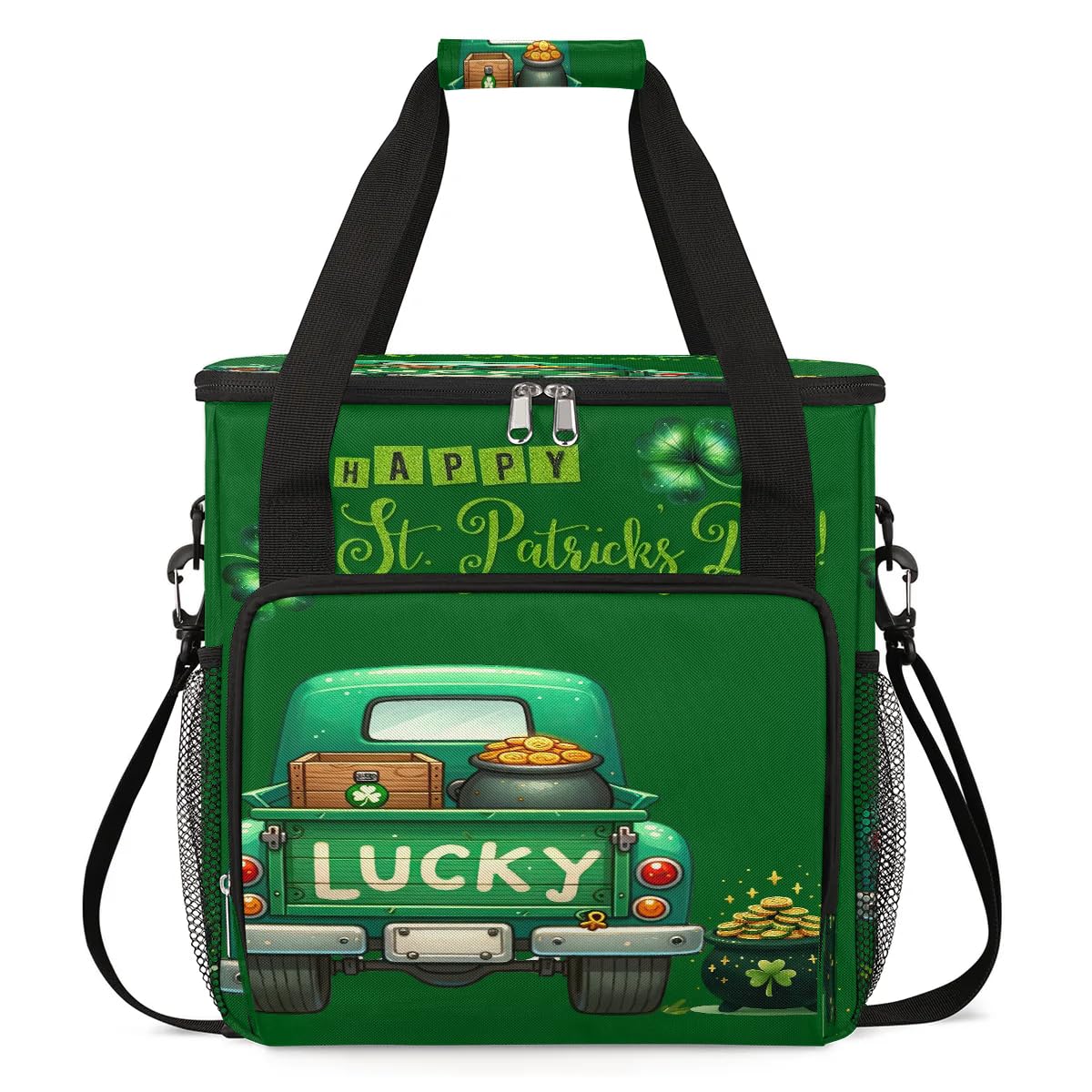 Coffee Maker Carring Bag Green St. Patrick's Day Truck Travel Carrying Storage Tote Bag Compatible with Keurig K-Mini or K-Mini Plus Portable Single Serve Coffee Brewer Case with Pockets for K-cup Pod