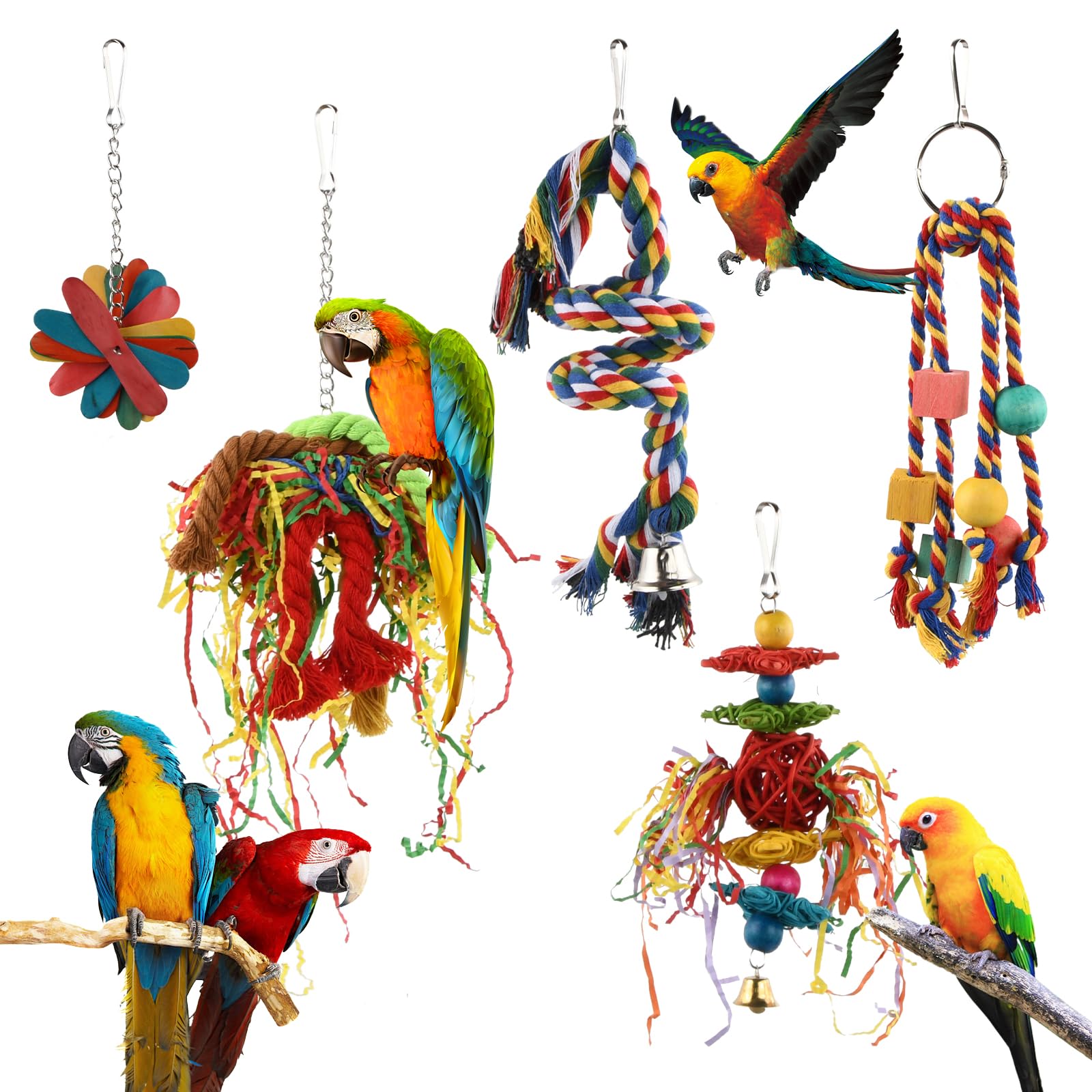 Rapidbok 5 Piezas Juguetes para Pájaros, Juguetes de Forrajeo, Juguetes para Periquitos, Accesorios para Jaula para Pájaros, Cockatiels, Periquitos, Agapornis, Loros