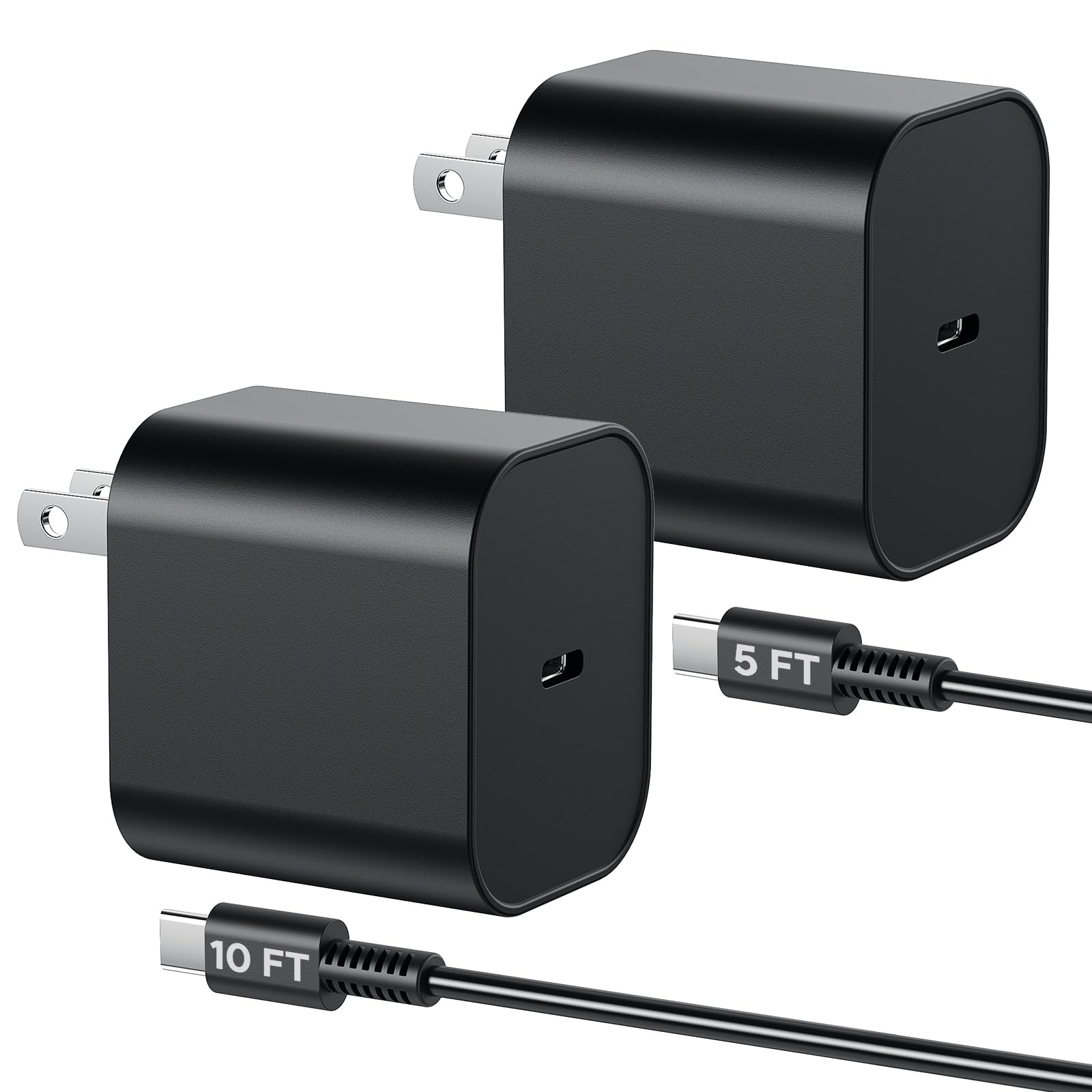 (2 Pack) Switch 2 Charger with 5FT/10FT USB-C Cables, 60W PD3.0 Fast Charger for Nintendo Switch 2/1/OLED/Lite/Steam Deck, 4K TV Dock Ready AC Adapter, Works with USB-C Devices – Compact & Durable