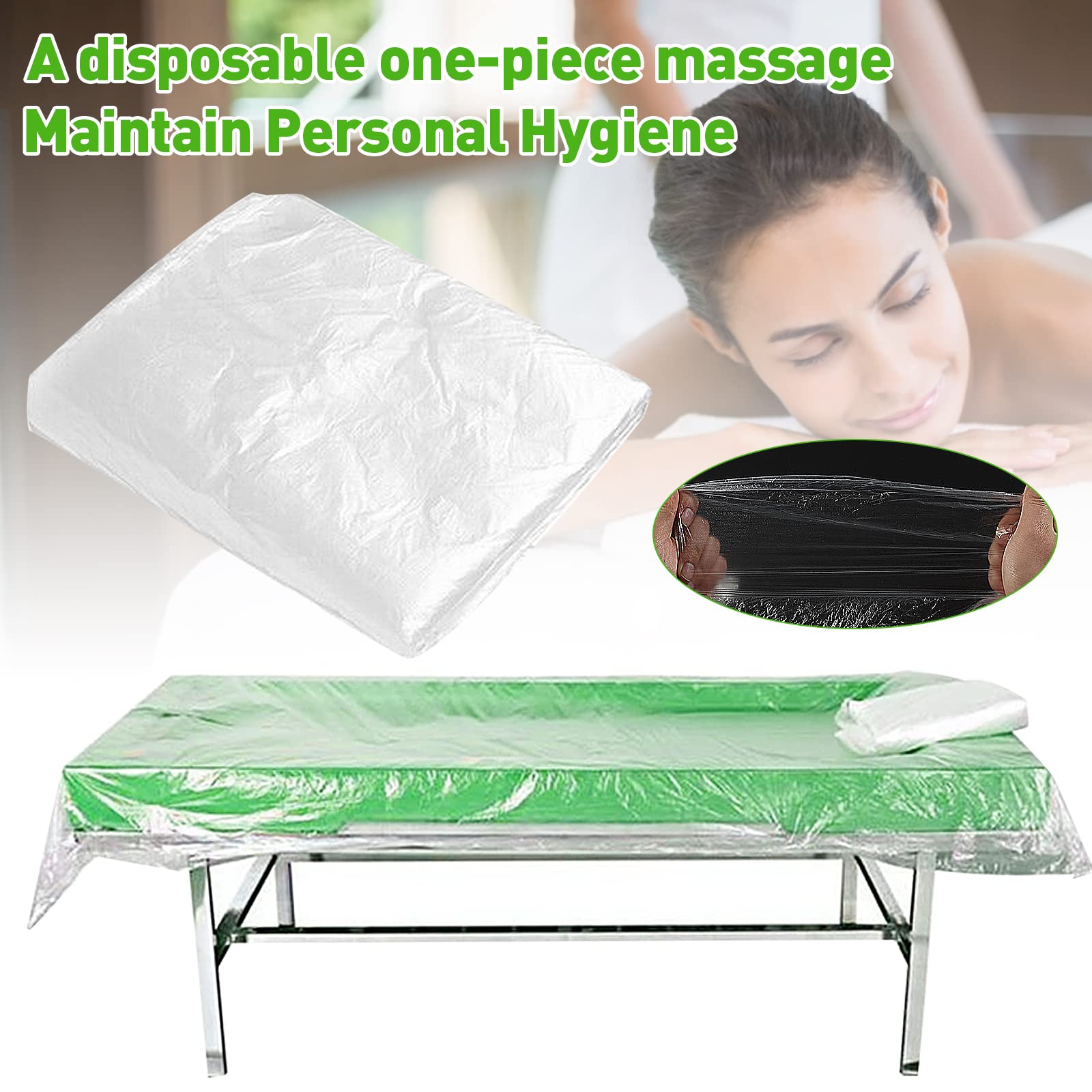 Lot de 100 draps-housses jetables en plastique pour table de massage, transparent, imperméable, résistant à l'huile, pour table de massage, 100 x 200 cm, 100 pièces