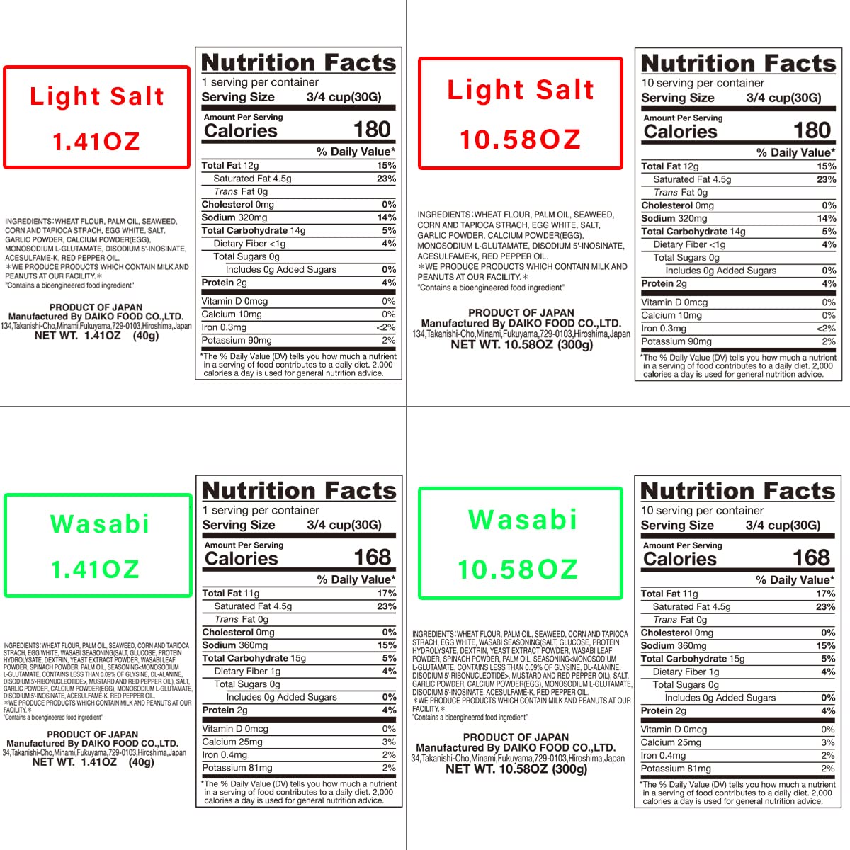 NORITEN Japanese Snacks Tempura Seaweed Snacks Made in Japan (Light Salt, 10.58OZ)