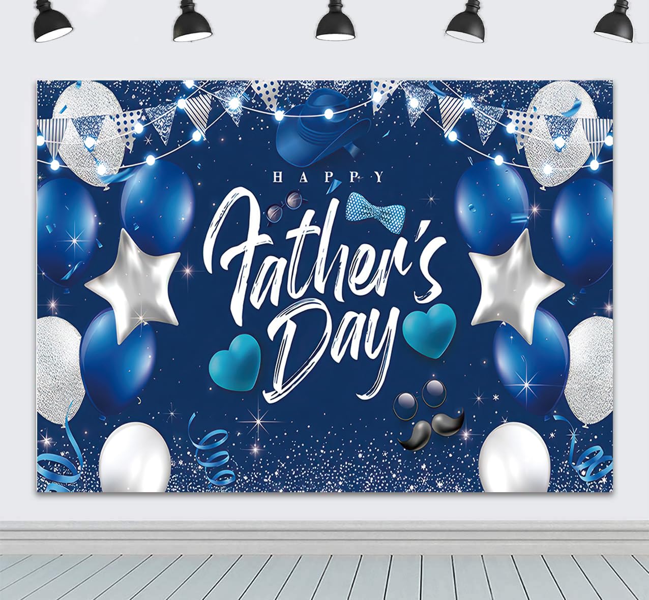 ZhrGoflli 10x8ft Fathers Day Backdrop Blue Silver Balloons Happy Fathers Day Theme Photography Background for Party Decorations Extra Large Banner