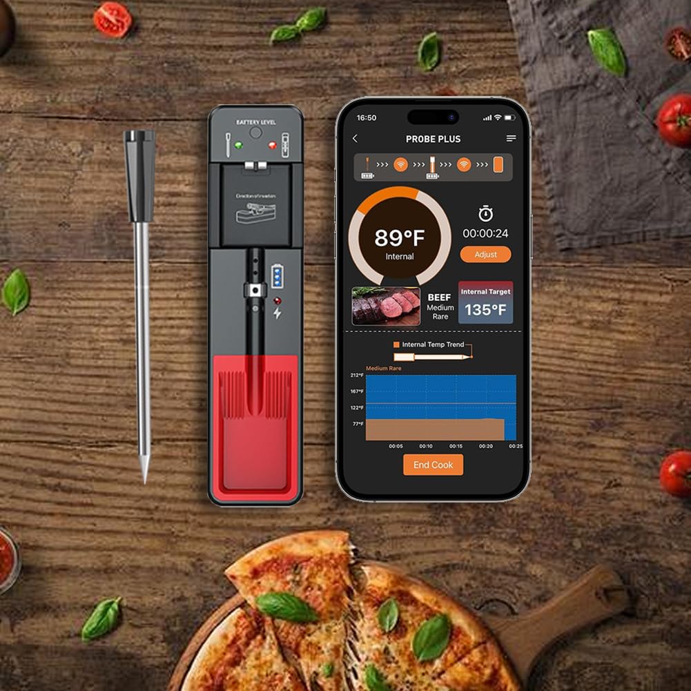 Inteligentny bezprzewodowy termometr do mięsa o długim zasięgu 110 m bezprzewodowy termometr do mięsa Bluetooth z samodzielną podstawą do grillowania, do gotowania