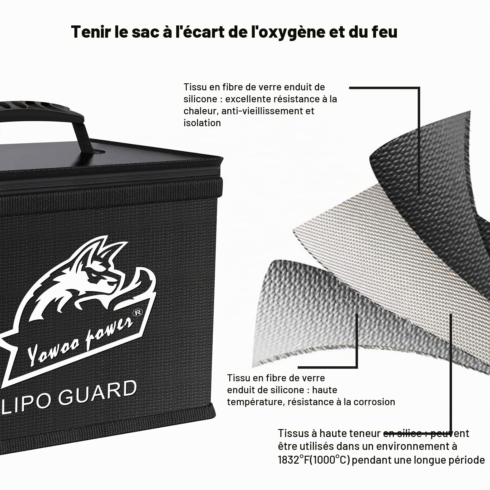 YOWOO Lipo Safe Bag Sac de sécurité Lipo Sac Ignifuge et antidéflagrant Batterie Lipo de Grande Capacité Boîte de pour Le Stockage et la Charge de la Batterie Lipo (10,63 x 6,69 x 6,69 Pouces)