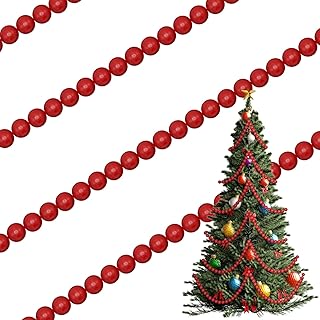 4E's Novelty 9-Foot Red Wooden Cranberry Garland - Rustic Wood Bead Garland for Cozy Christmas Tree Decor, Perfect Vintage Christmas Garland with Red Wooden Beads for Holiday Charm