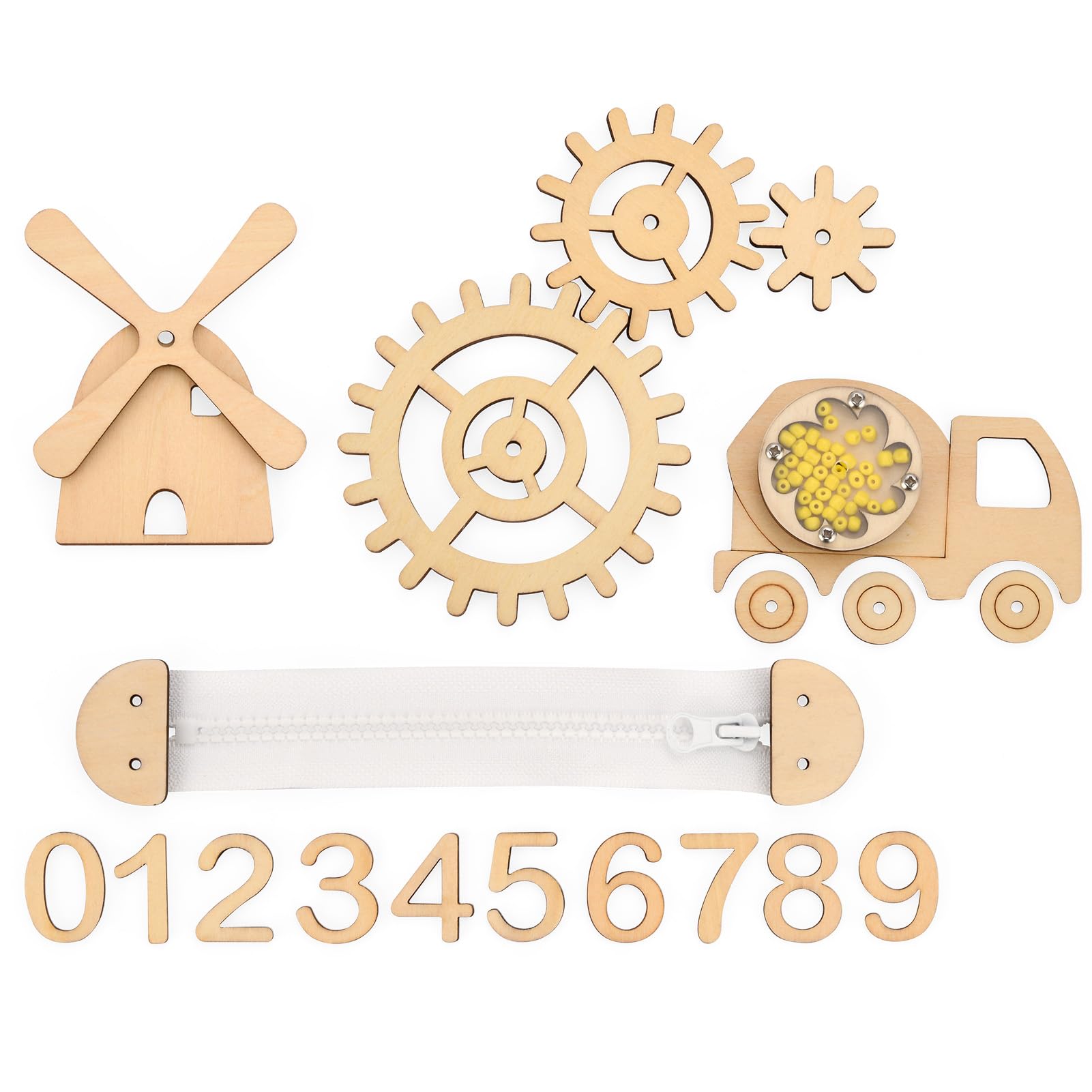 Set De Piezas De Madera DIY Para Busy Board - Incluye Engranajes, Cremallera, Números Y Más, Ideal Para Aprendizaje Sensorial Tipo Montessori