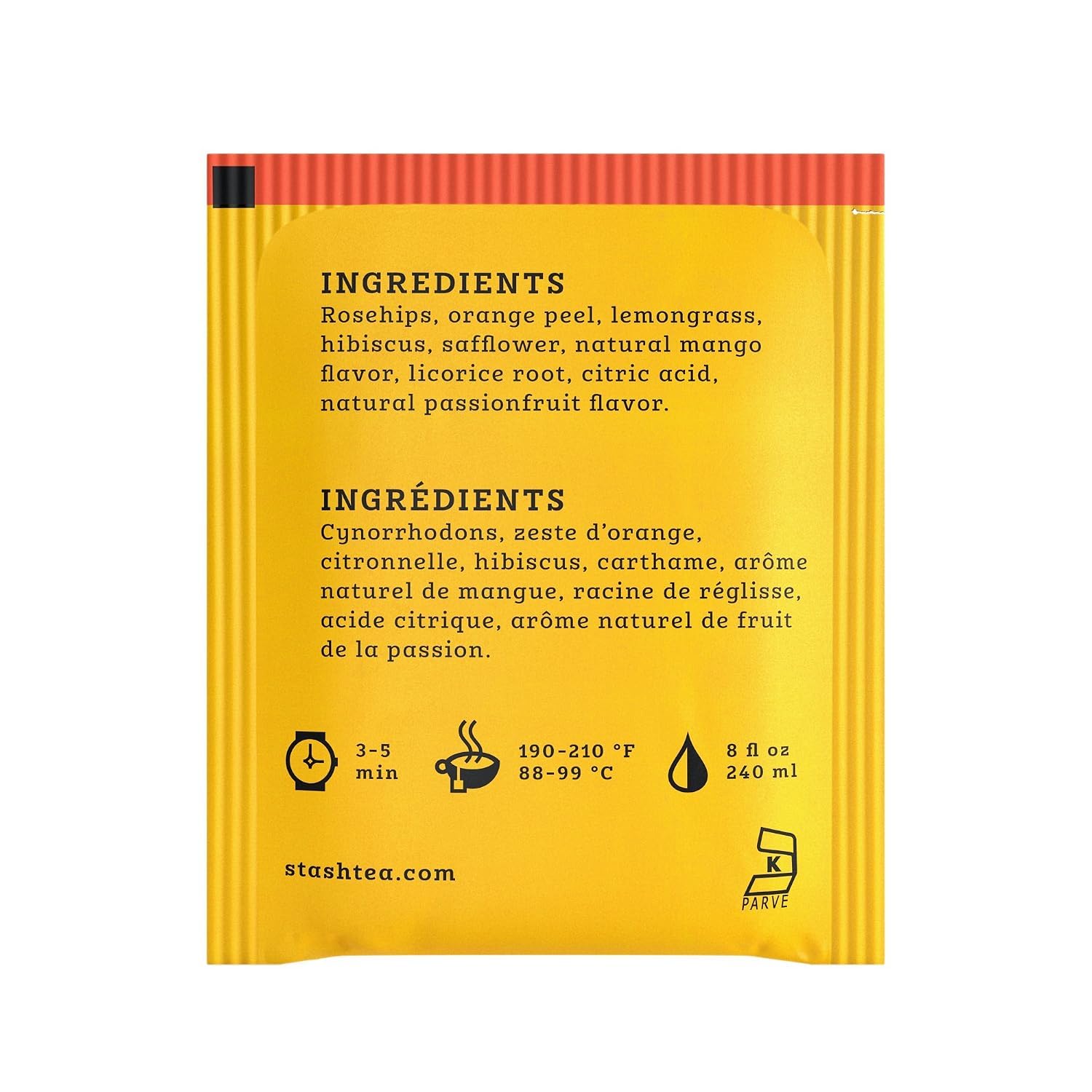 Stash Tea Mango Passionfruit Herbal Tea, 100 Count Box of Tea Bags in Foil
