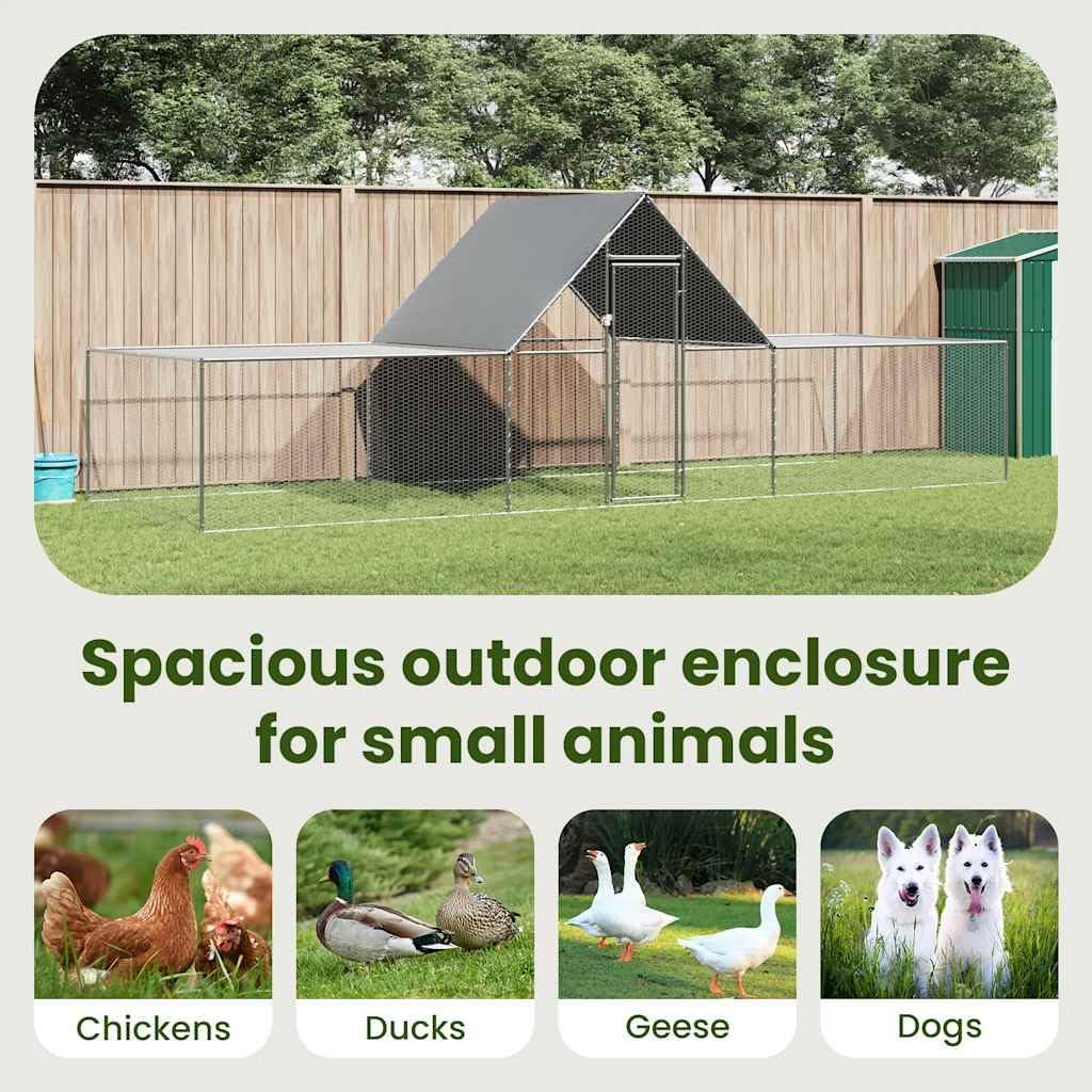 vidaXL Chicken Cage, Walk-in Chicken Coop for Hens Ducks Rabbits Small Animals Outdoor Backyard, Chicken Pen, Poultry Cage, Galvanized Steel
