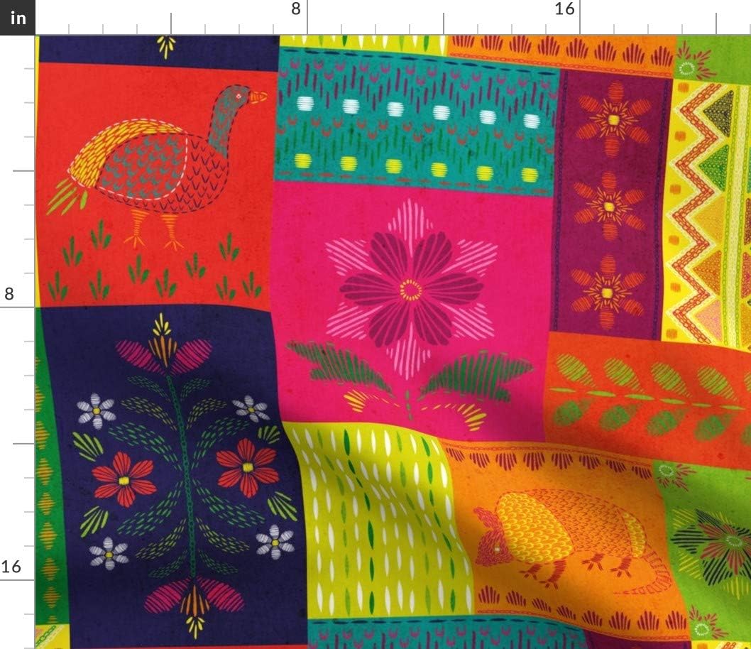 Spoonflower Fabric - Mexican Bright Colourful Cheater Quilt Rainbow Fiesta Printed on Petal Signature Cotton Fabric by The Yard - Sewing Quilting Apparel Crafts Decor