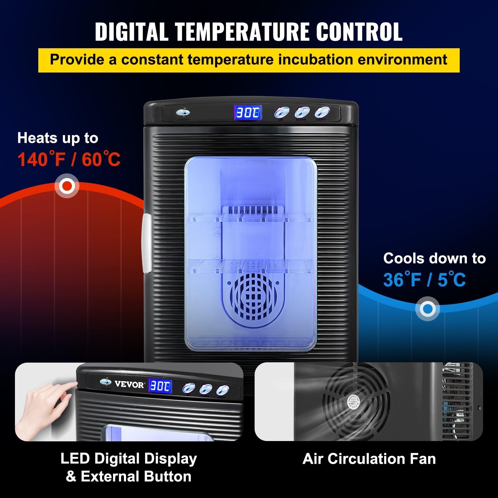 Incubadora de reptiles de 25L, incubadora Digital de huevos, incubadora de laboratorio científico, refriración y calefacción de 5-60 °C, trabajo for reptiles pequeños Para principiantes Bricolaje