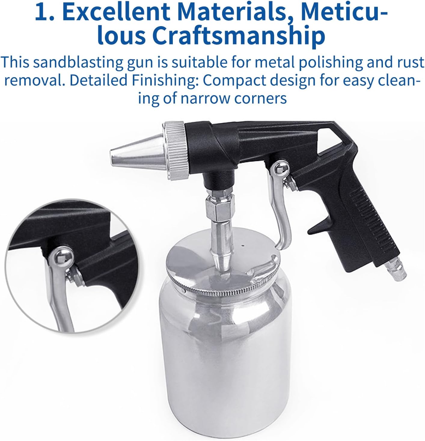 Pneumatic Sand Blasting Tool, With High Pressure Cleaning, Metal Material, Abrasive Blasting G Un, Paint Removal Equipment, Precision Nozzle Design, For Auto Body Repair, Paint Stripping