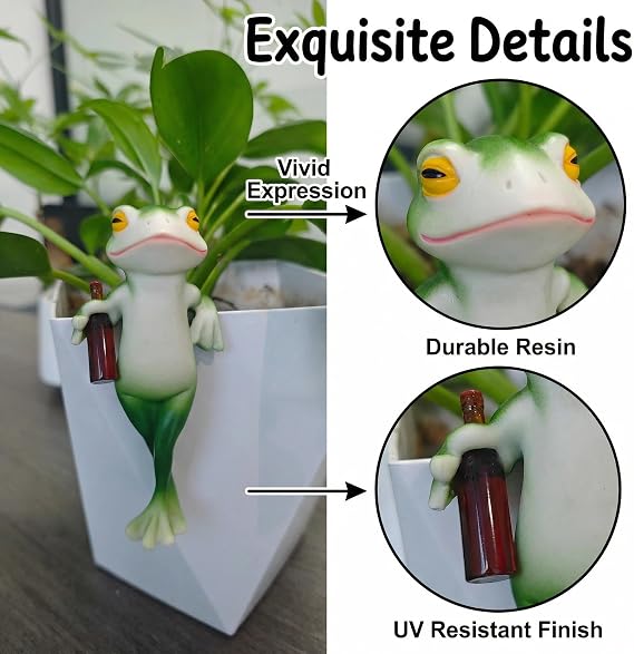 Tipsy Frog Pot Hugger - Miniature Frog Figurines for Plant Pots, Resin Frog Garden Decor Outdoor Statue, Frog Planter Hugger Gift for Nature Lovers(Stand Up)