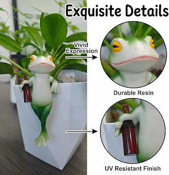 Tipsy Frog Pot Hugger - Miniature Frog Figurines for Plant Pots, Resin Frog Garden Decor Outdoor Statue, Frog Planter Hugger Gift for Nature Lovers(Stand Up)