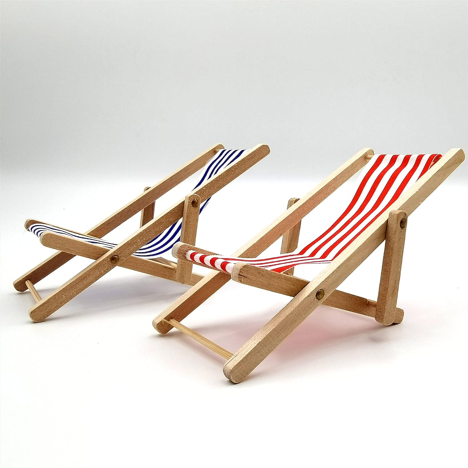 Dollhouse Decoration, Mini Wooden Folding Beach Sunbath Chair Longue Deck Chair Craft Dollhouse Accessories