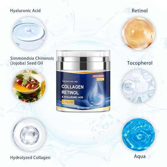 Collagens Face Moisturizer,Natural Antiaging Lift Firm Facial Cream for Women,Skin Tightening Day&Night Cream with Retinol and Hyaluronic Acid,Delay Aging,Reduce Wrinkle and Fine Lines (1pc)