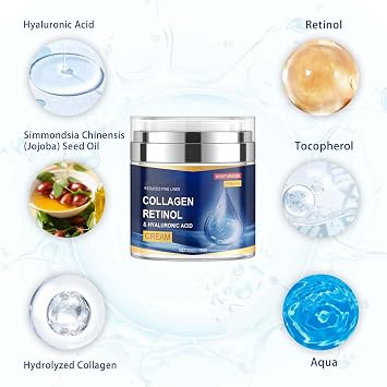 Collagens Face Moisturizer,Natural Antiaging Lift Firm Facial Cream for Women,Skin Tightening Day&Night Cream with Retinol and Hyaluronic Acid,Delay Aging,Reduce Wrinkle and Fine Lines (1pc)