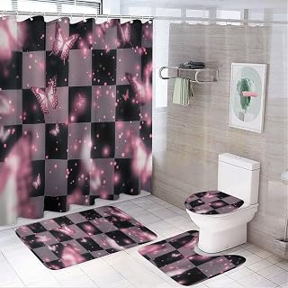 4 Piece Shower Curtain Sets - Realistic Space Bathroom Sets with Shower Curtain and Rugs, Nebula Bathroom Accessory Sets Bath Rugs Toilet Cover Bathroom Commode Mat