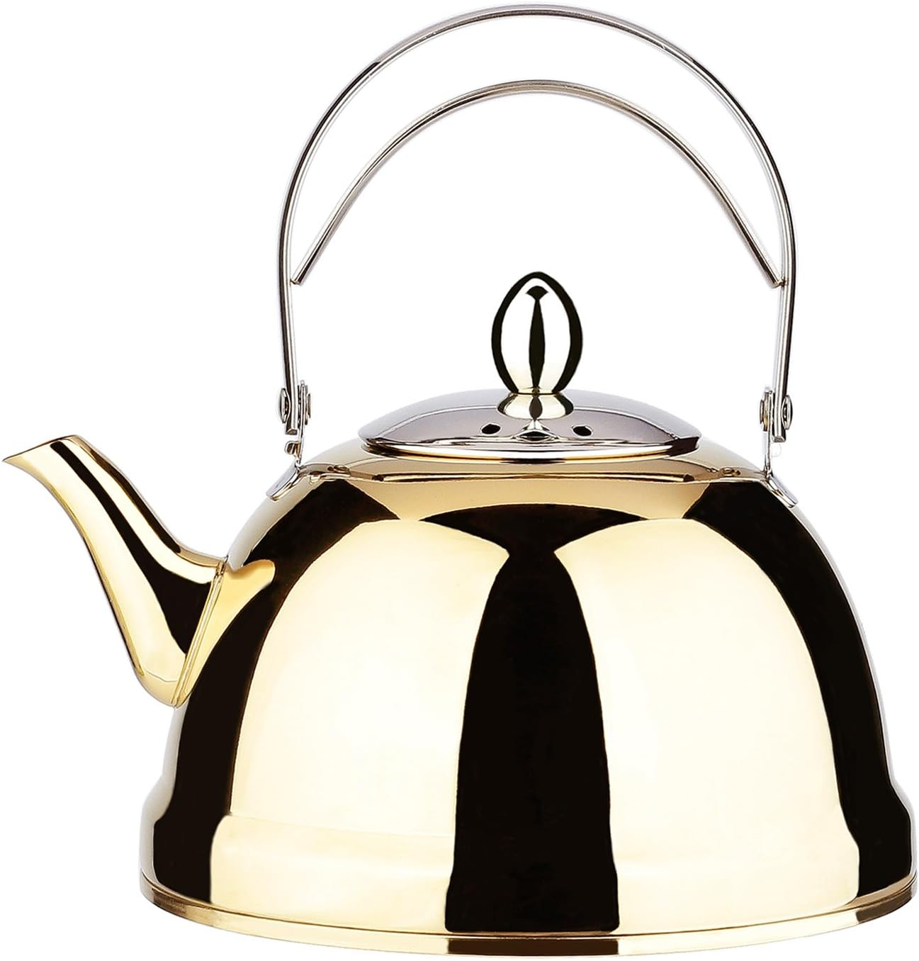 Tea Pot Gold with Infuser Loose Tea for Stove Top 18/10 Stainless Steel Coffee Kettle Quick Boil Sturdy Small Teapot Hot Water Mirror Finish 1 Liter / 1.06 Quart 34 Ounce by Onlycooker