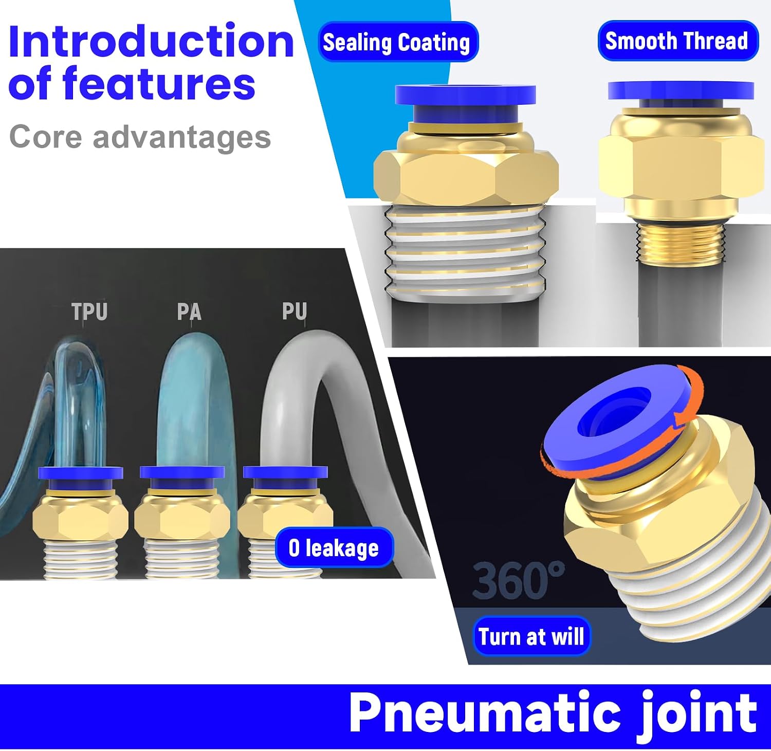 30-PACK 4MM Tube OD x 1/8 Inch 1/4 Inch M5 Thread Male Straight Push to Connect Fittings Kit,PC4-01+PC4-02+PC4-M5 Pneumatic Quick Connect Air Line Hose Fittings