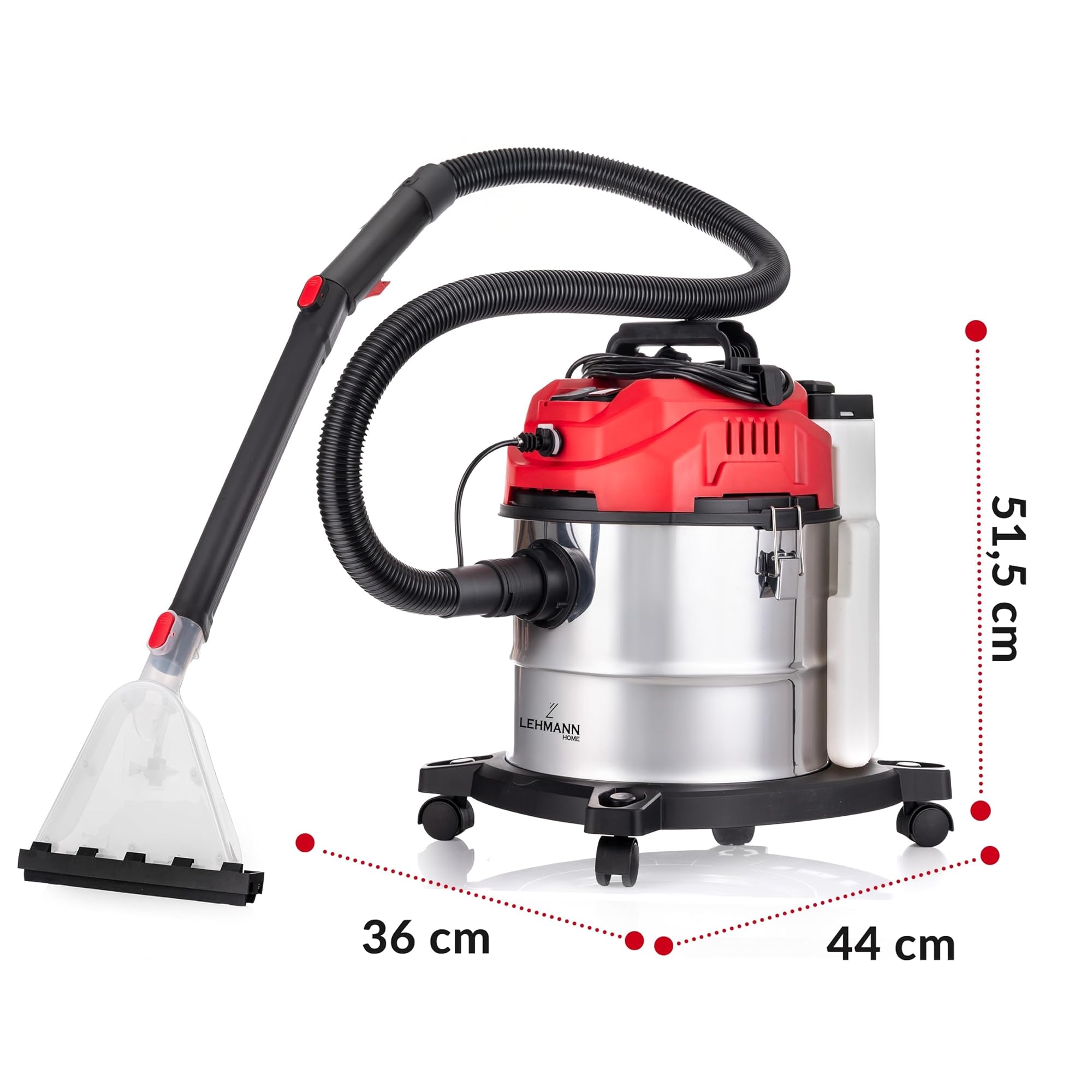 LEHMANN Shampouineuse avec Réservoir de 20L, 1600 W, Aspirateur Injecteur-extracteur avec filtre HEPA, Réservoir à détergent de 4,3L, Aspirateur nettoyeur pour Tapis, Canapé, Matelas et Voiture