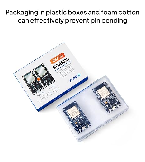ELEGOO 2PCS ESP-32 Development Board Micro-USB Compatible with Arduino IDE | 2.4GHz Dual Mode WiFi+Bluetooth Dual Core Microcontroller, Support MicroPython, NodeMCU, AP/STA/AP+STA, CP2102 Chip