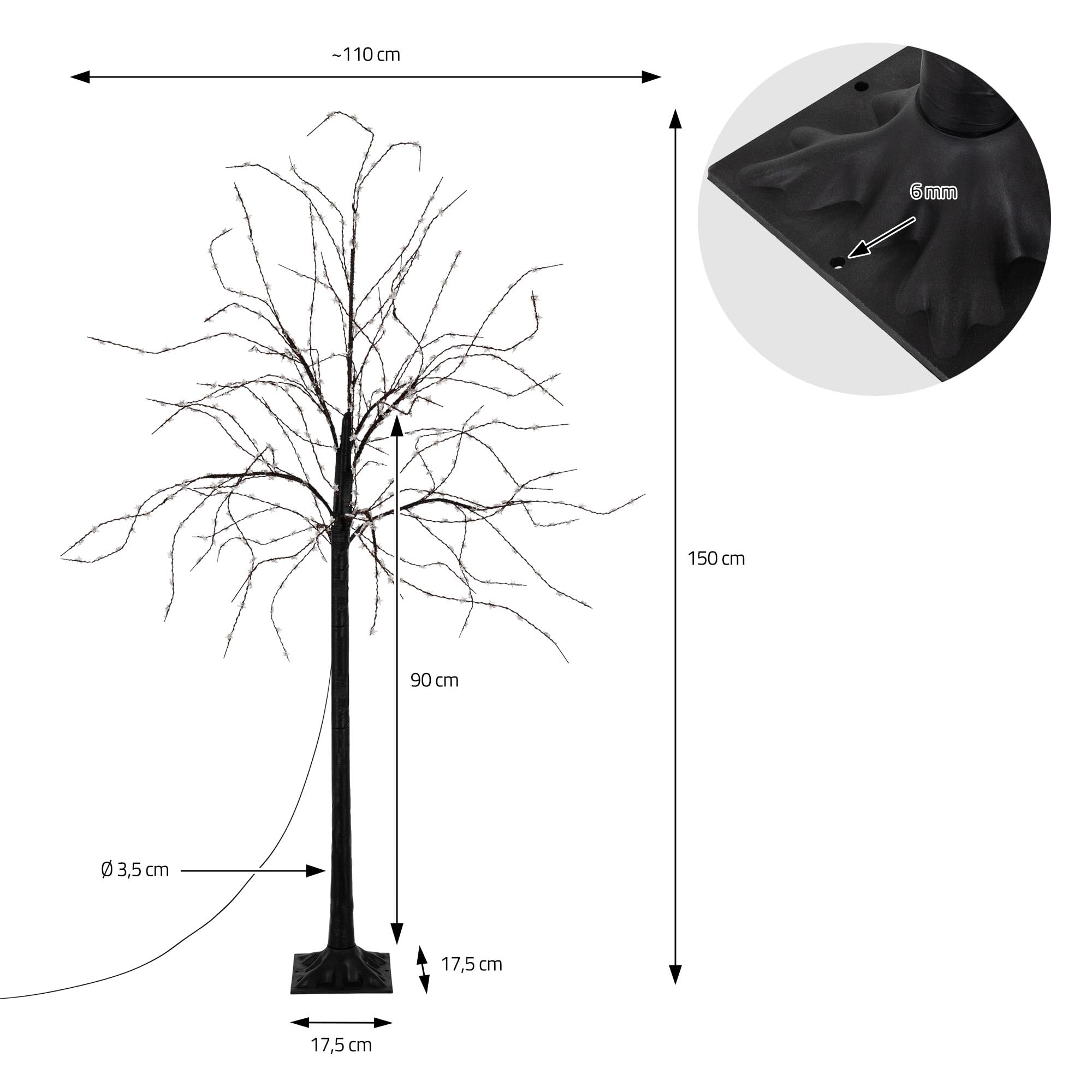 ECD Germany Árbol de Navidad 150 cm con 600 Luces LED Blanco Cálido Decoración de Navidad Artificial Pino Luminoso con Luces en Forma de Estrella con Ramas Flexibles para Interior o Exterior IP44