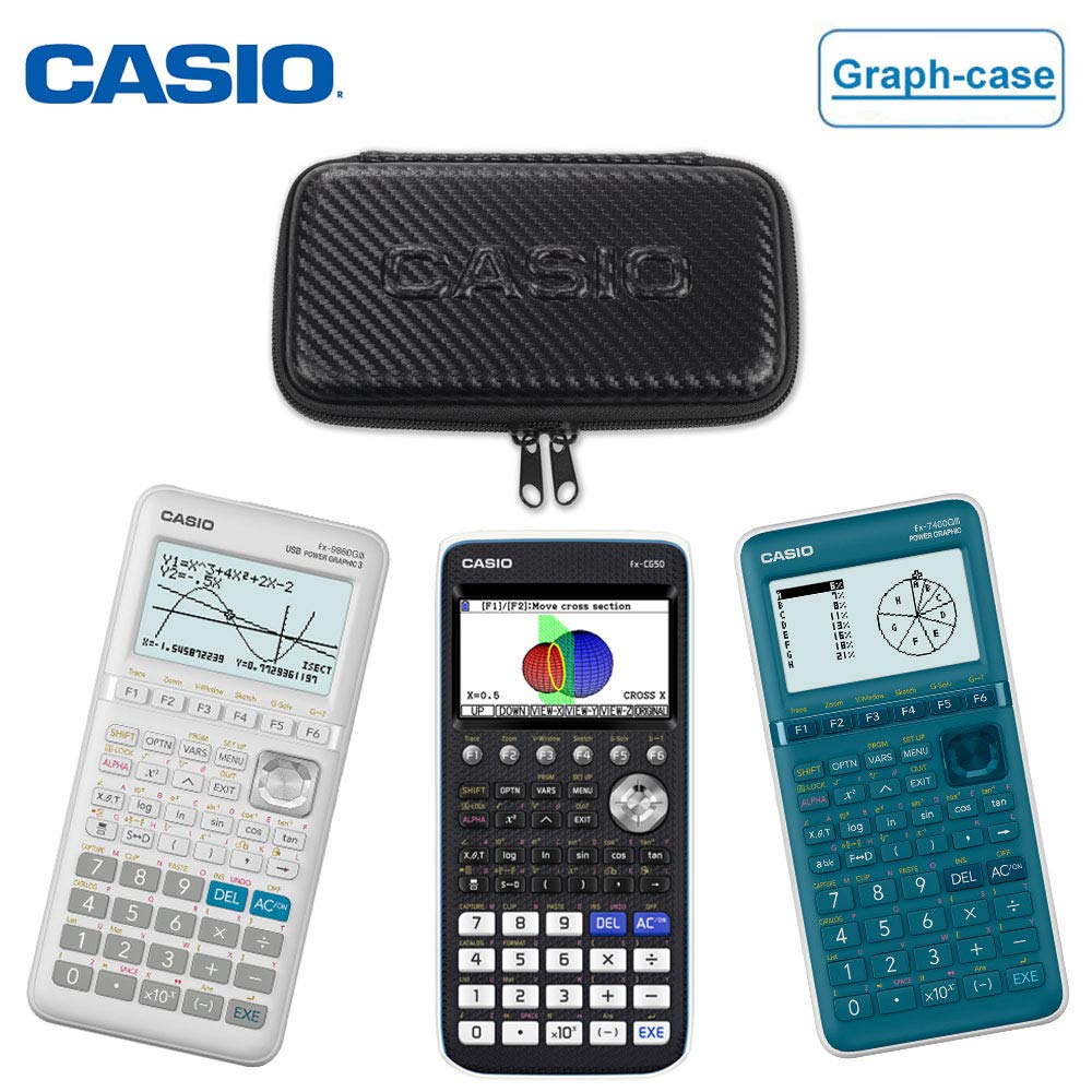 Casio Graph-Case, Schutztasche für Grafikrechner, schwarz, Carbon Design, mit Innentasche für Zubehör, 12.5 x 22 x 3.8 cm