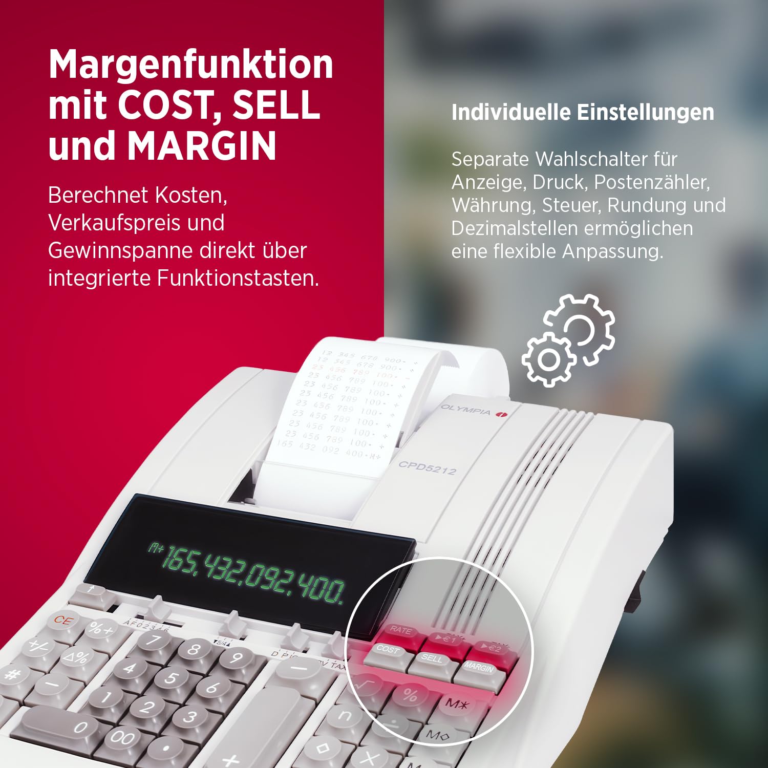 Olympia CPD 5212 Tischrechner mit 2-Farb-Druck 12-stellig 4,1 Zeilen/Sek. Rechenmaschine