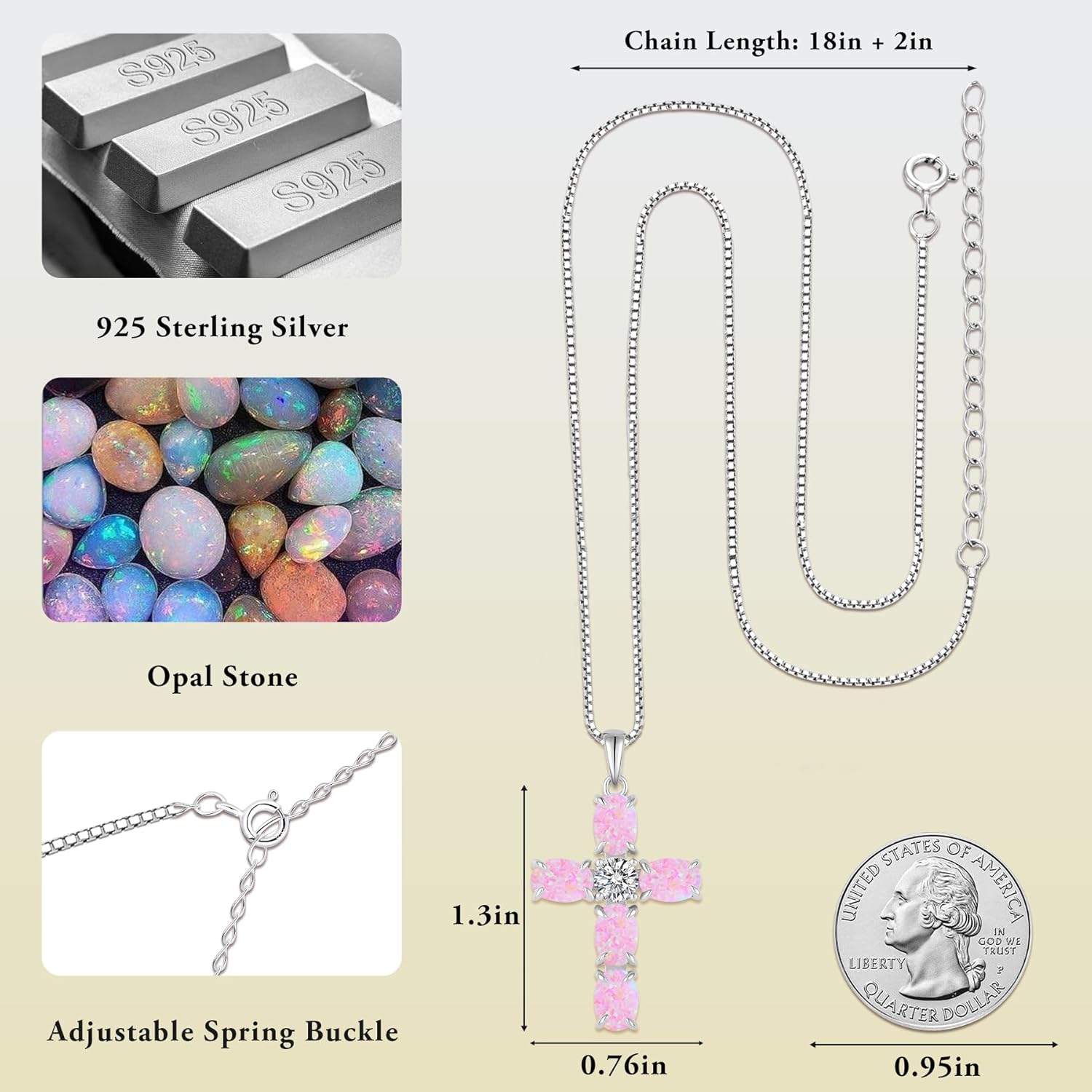 Opal Cross Necklace for Women 925 Sterling Silver Birthstone Cross Pendant Beautifully crafted cross for multiple occasions - Image 6