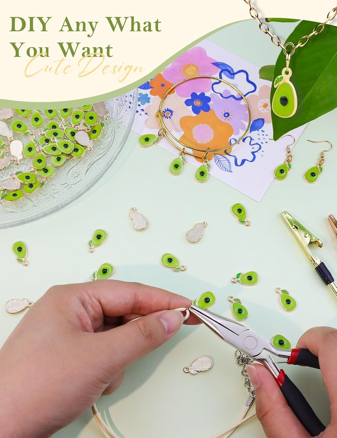 JIALEEY 100 PCS Avocado Charms, Gold Plated Enamel Charms Colored Pendants Hawaii Style Accessories for Necklace Bracelet Jewelry Making DIY Crafting - Image 4