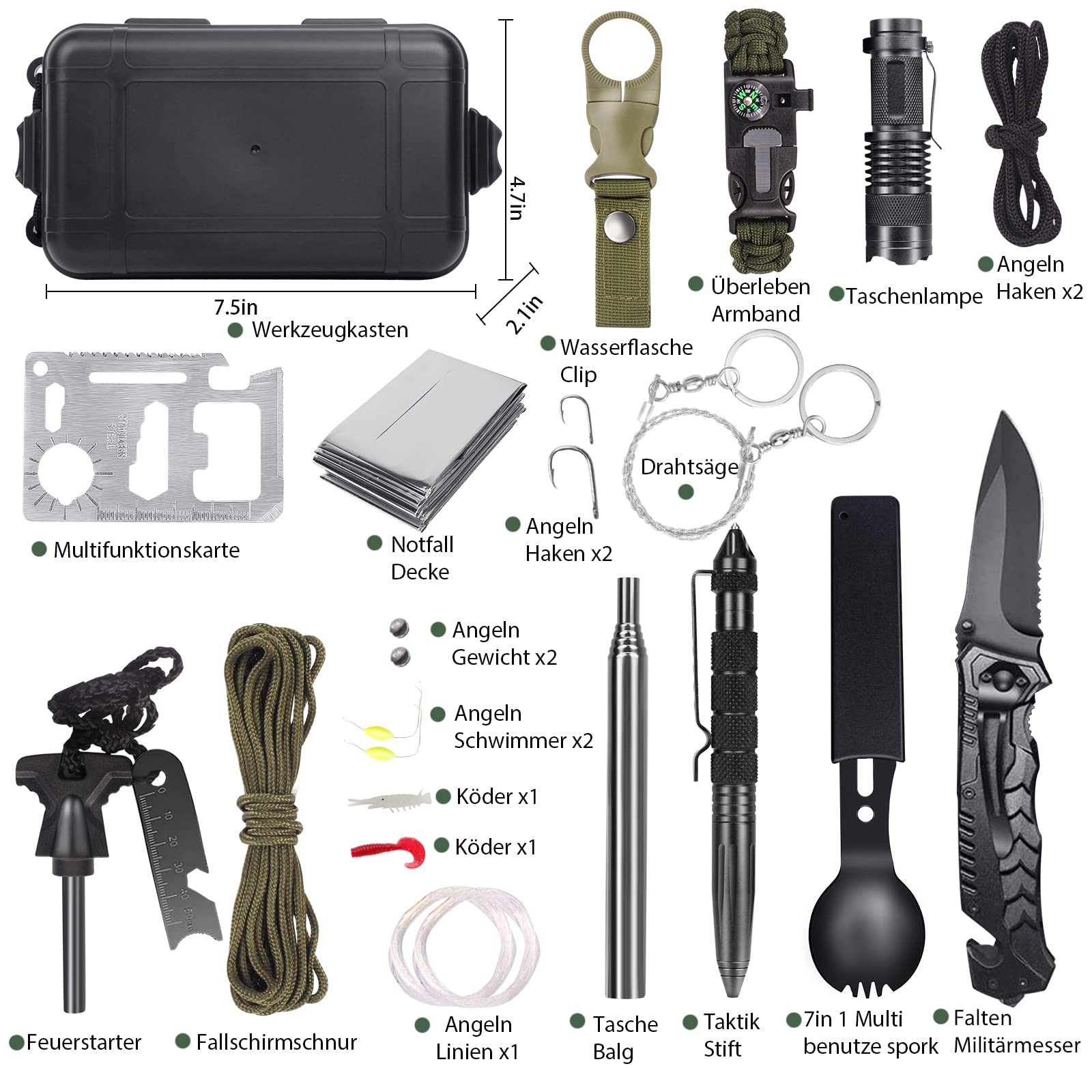 kit di sopravvivenza 18 in 1, kit di sopravvivenza di emergenza e attrezzi di sopravvivenza, regalo di Natale per compleanno, campeggio, pesca, caccia, escursionismo