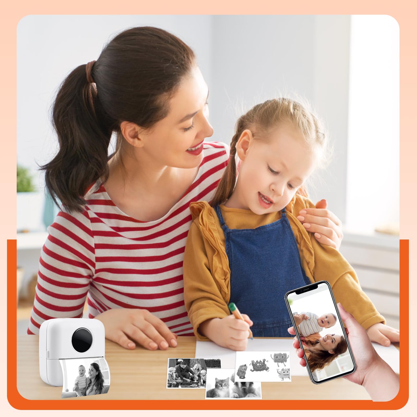 UCAMP Mini Stampante Termica, Stampante Fotografica Bluetooth Portatile, Stampa Foto Istantanee con Ricarica USB (Bianco)