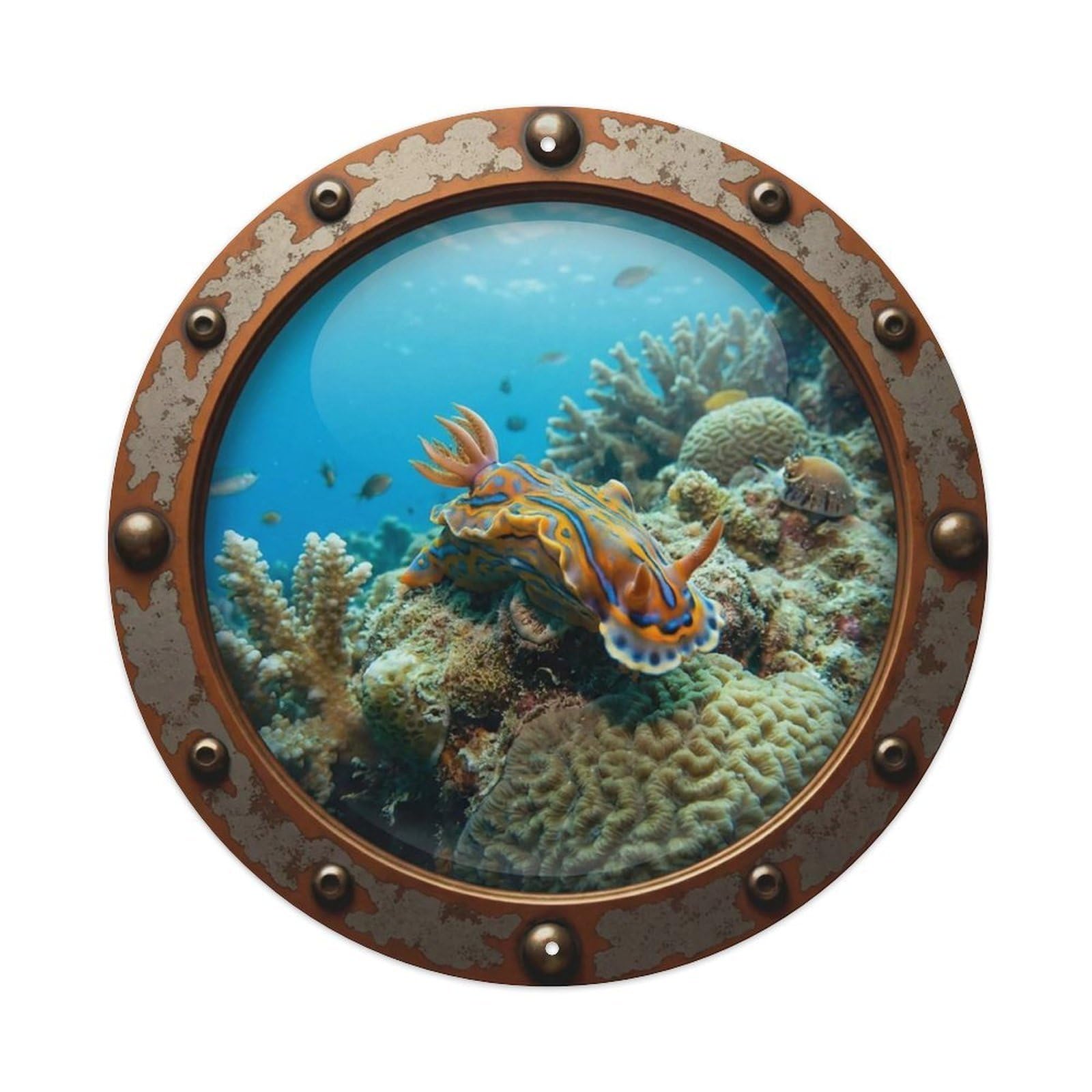 Gead 8X8inch Style Vintage Porthole Nudibranch Nautical Window View Metal Tin Sign