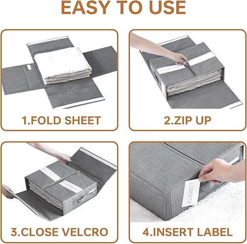Miniatura 5 de DomiZen Organizador de sábanas plegable, paquete de 4, organizadores de armario de lino y almacenamiento, juego organizador de sábanas de cubo,