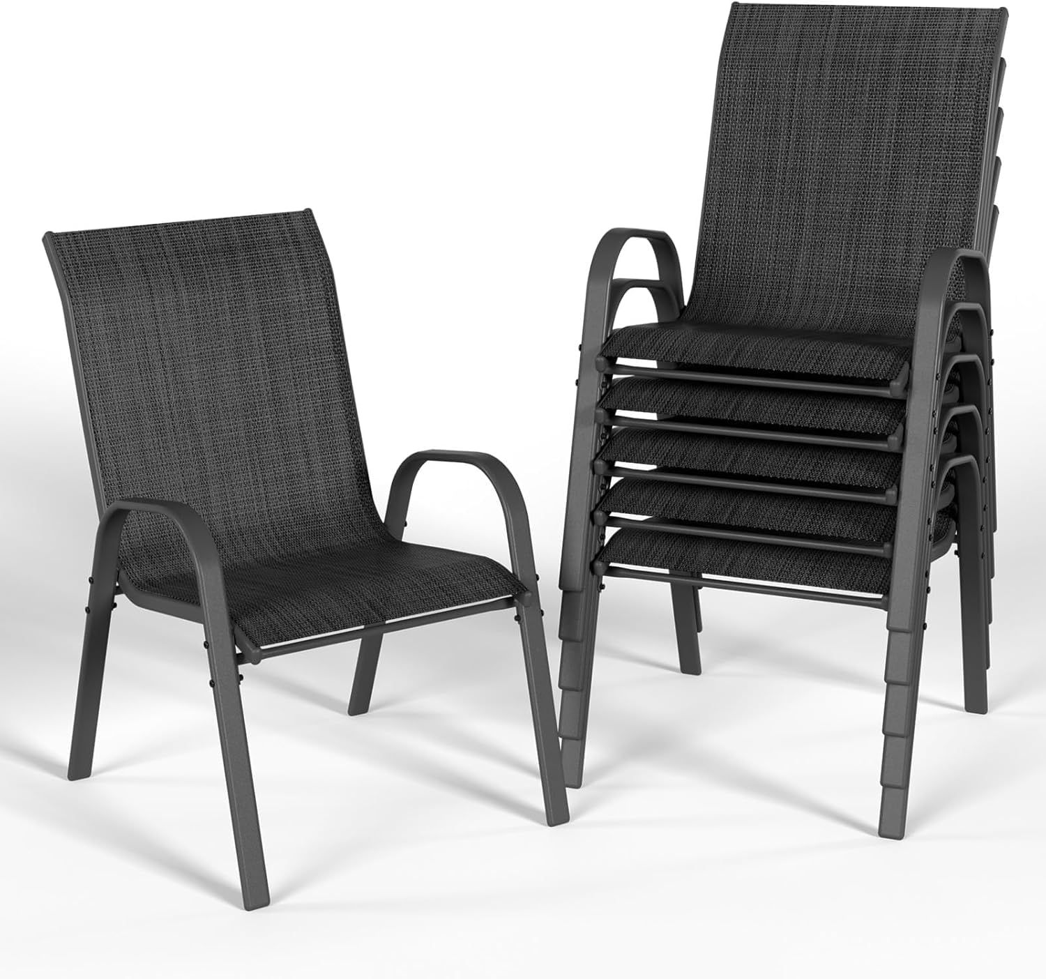 2026 Aufwertung Hochlehner 6er Set Gartenstühle wetterfest, Stapelbar Terrassenstühle Sitzgruppenstühle mit hoher Rückenlehne & atmungsaktivem Textilen, Ideal für Garten, Balkon, Terrasse und Camping