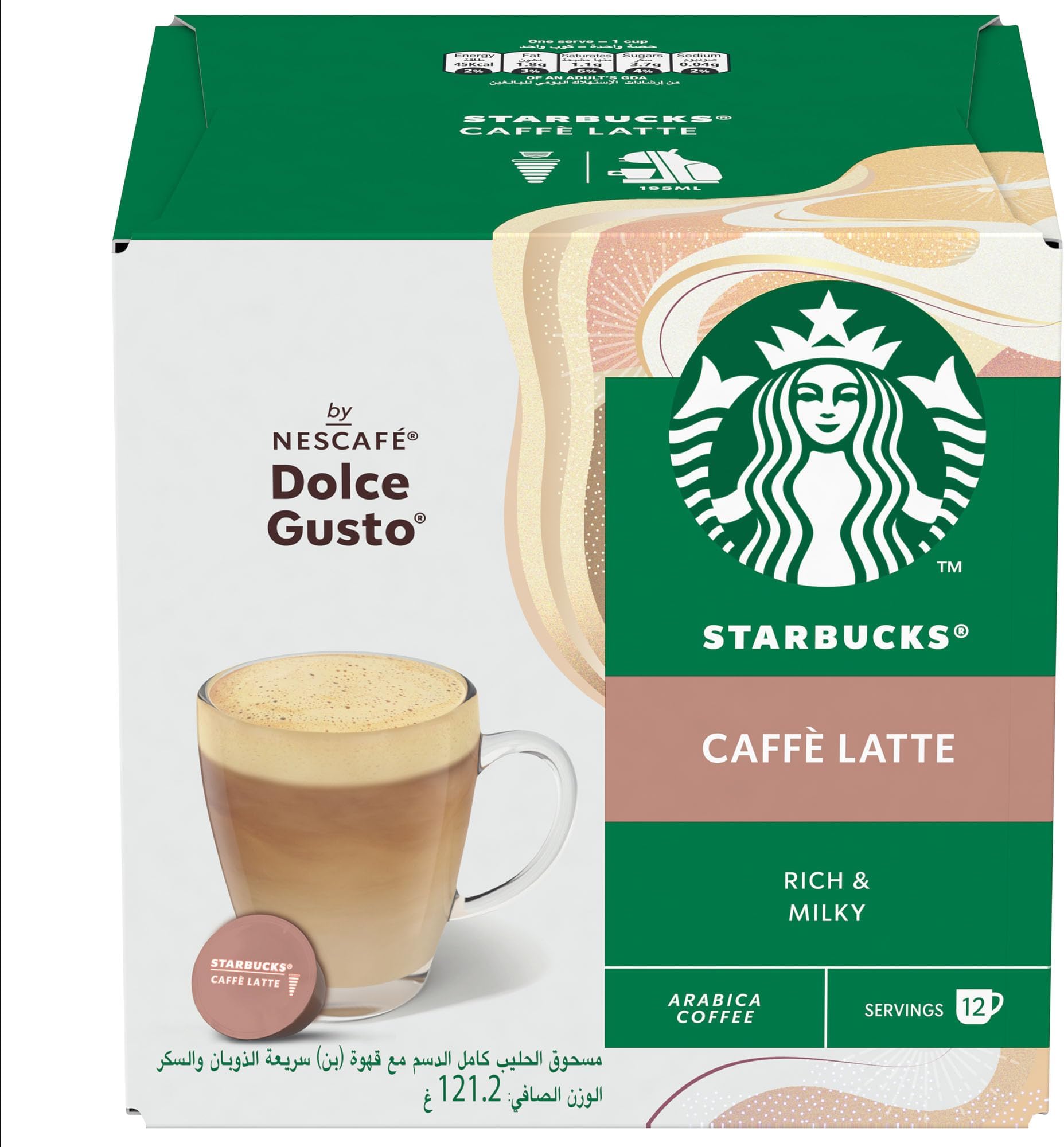 Caffe Latte By Nescafe Dolce Gusto Coffee Capsules, Box of 12 Servings