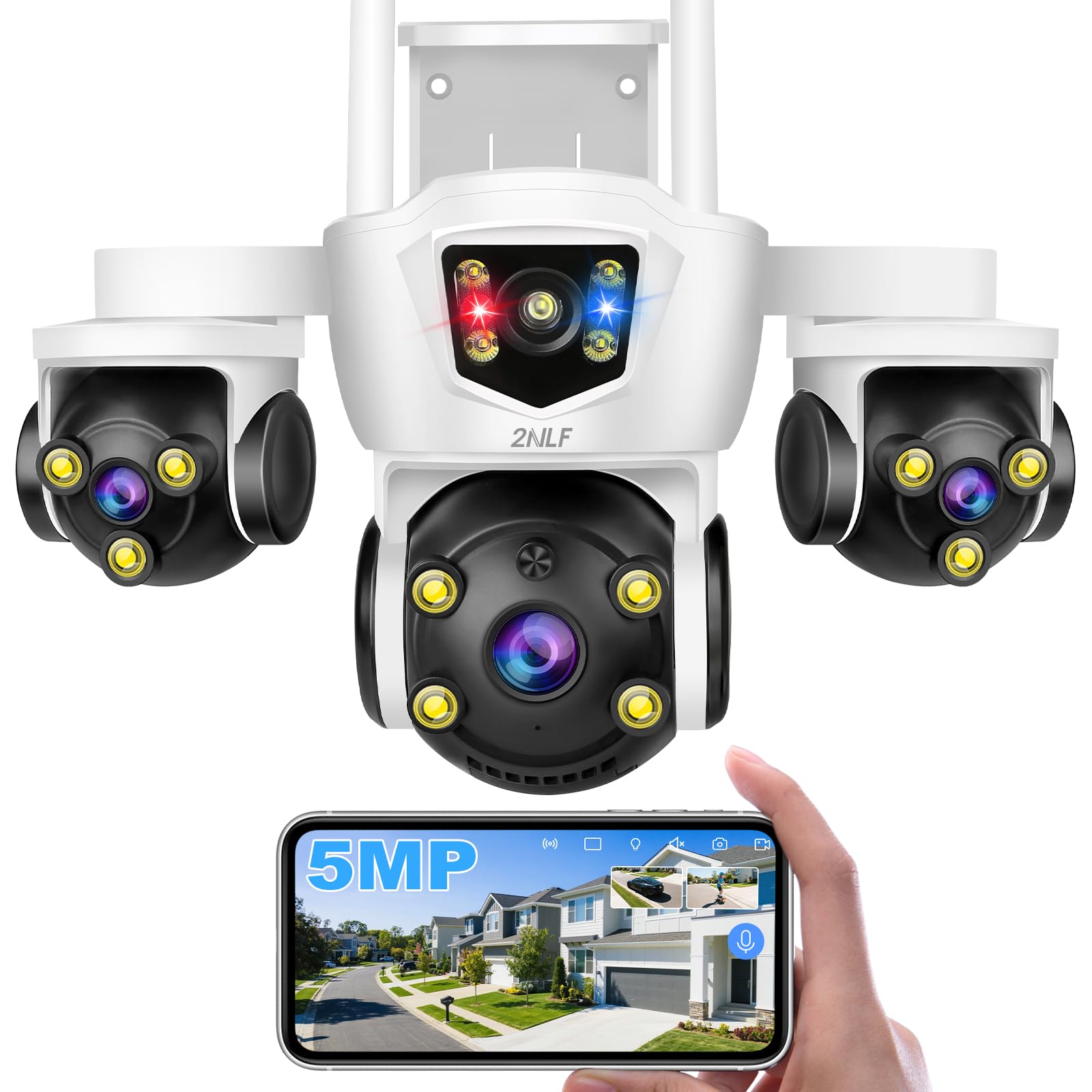 2NLF Cámara de Seguridad Exterior 3 Lentes, 5MP WiFi Cámara Dual (2.4/5GHz)