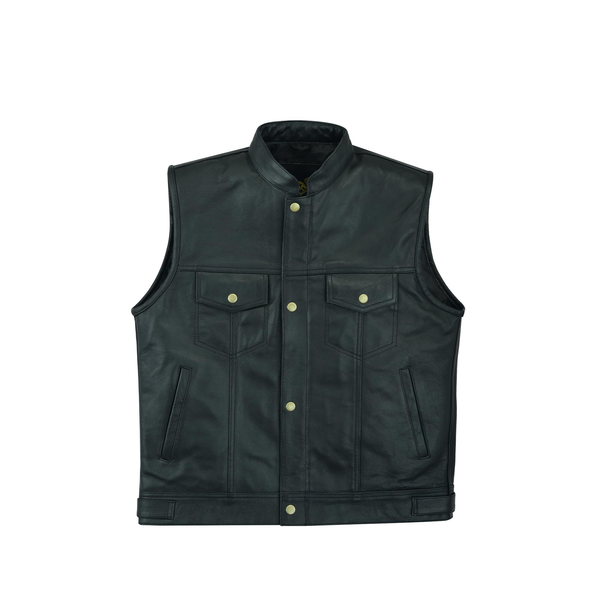 Leatherick Herren Biker Weste aus echtem Leder mit offenen Knöpfen für Reiten und modische Weste
