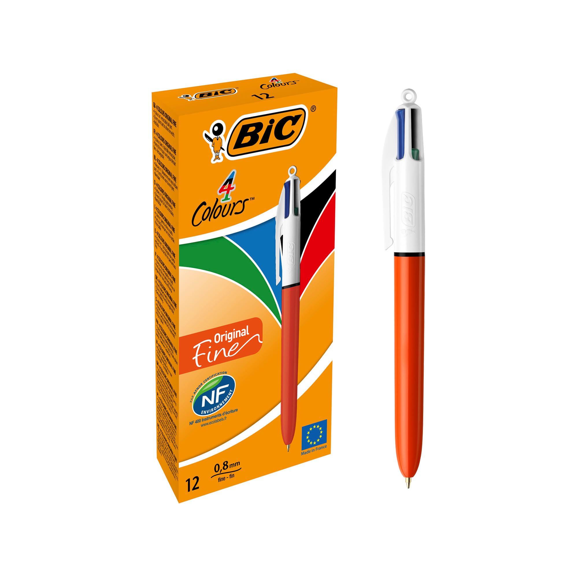 BIC - Refillable Ballpoint - Retractable Fine Point Four Ink Colours - Plastic Body - Set of 12