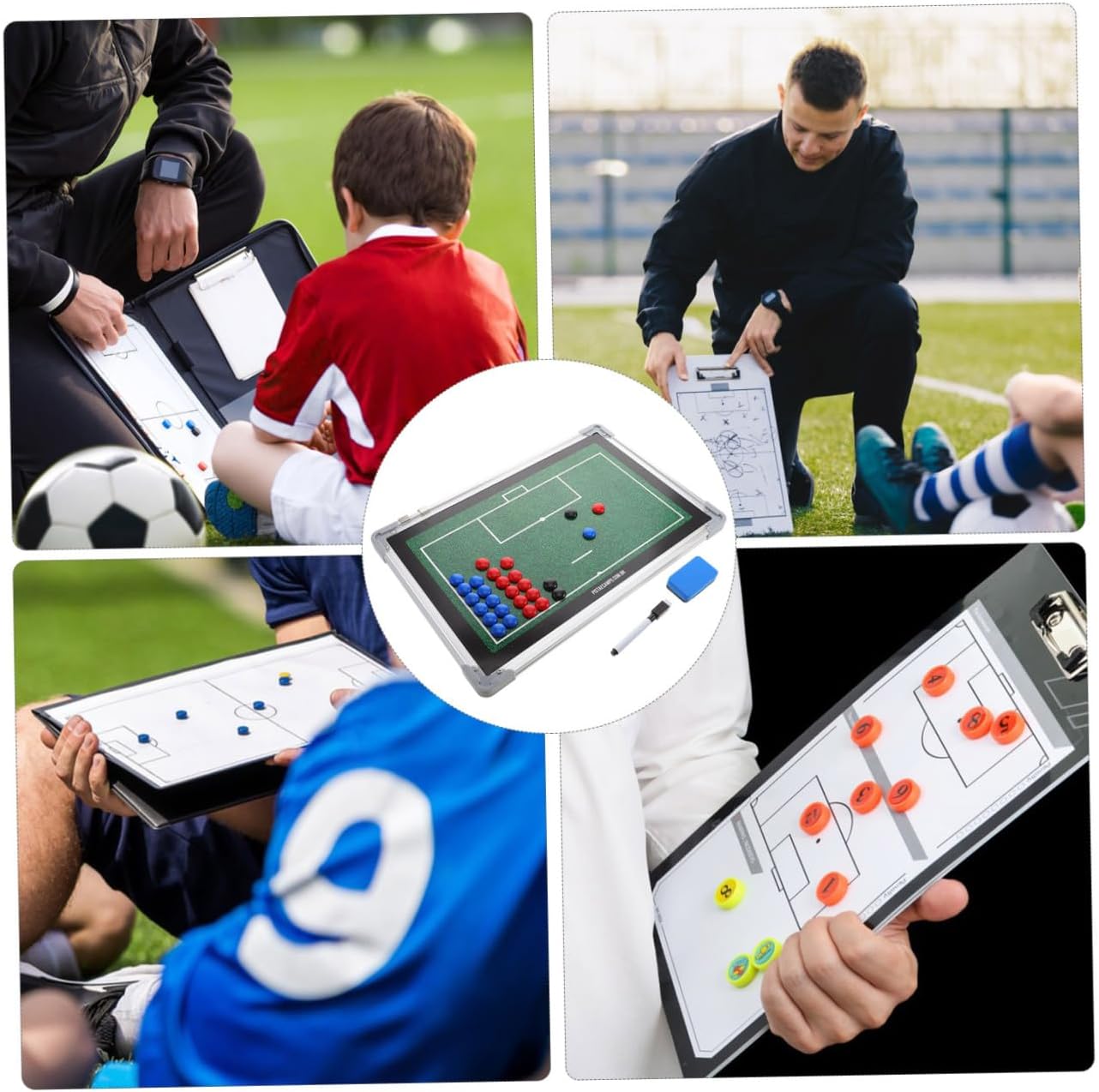 Abaodam Soccer Coaching Board Magnetic Aluminum Alloy Football Tactical Dry Erase Training Clipboard for Coaches with Marker Pen, Portable Sports Strategy Planning Accessory for Field