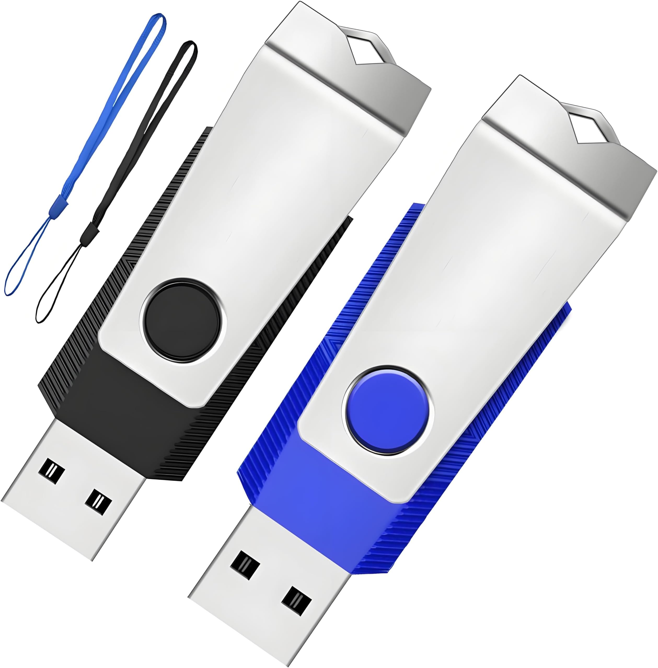 1GB USB 2.0 Flash Drive 2 Pack Wooolken Thumb Drives Jump Pen Drive Memory Stick with LED Light and Lanyards for Storage and Backup(1G, 2 Colors: Black Blue)