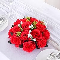 Vista 6 de Tableclothsfactory Paquete de 2 ramos de flores artificiales color crema para centros de mesa, 10 pulgadas, 15 cabezas de seda rosa de besos