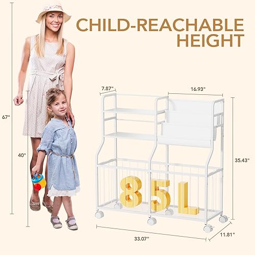 Miniatura 7 de BBLIKE Organizador de almacenamiento de animales de peluche, estantería rodante para niños y almacenamiento de juguetes con exhibición de libros de