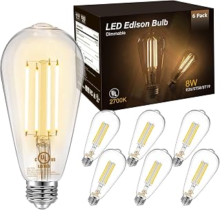 DAYBETTER Vintage LED Edison Bulbs, E26 Led Bulb 60W Equivalent, Dimmable Led Light Bulbs, High Brightness 800 LM Warm White 2700K, ST58 Antique LED Filament Bulbs, Clear Glass Style for Home, 6 Pack