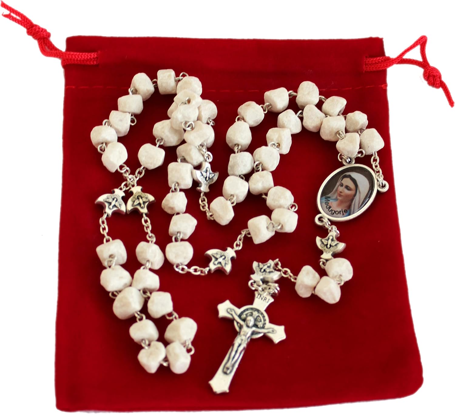 Holy Land Market Medjugorje Rosary - Handcrafted from Apparition Hill Stones, 20 in, Silver Cross