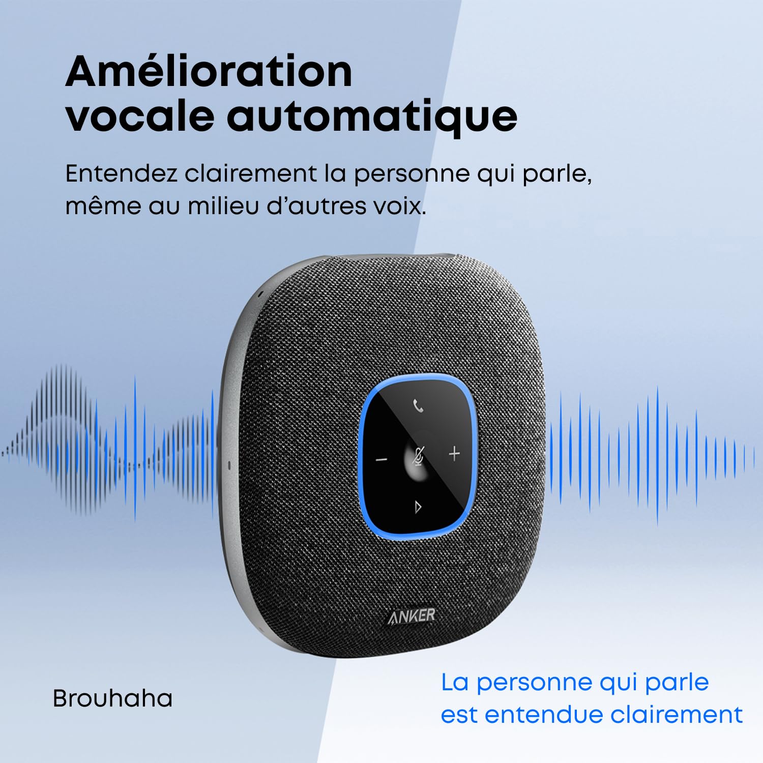 Soundcore Anker PowerConf S3 Enceinte de conférence Bluetooth 6 Microphones Enregistrement sonore Intelligent Batterie 24 h App, Bluetooth 5, USB-C, pour Bureau et Bureau à Domicile