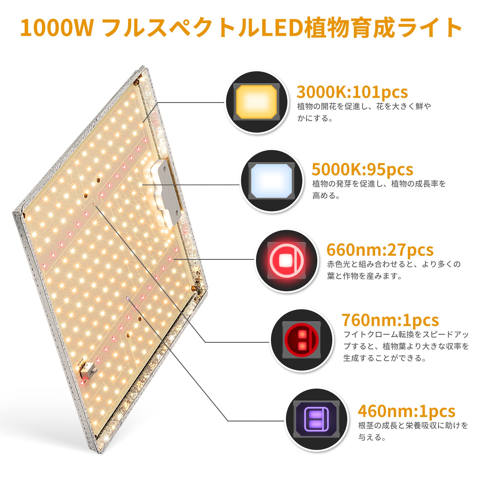 Amazon | 1000W植物育成ライト フルスペクトル植物成長ライト 室内観葉