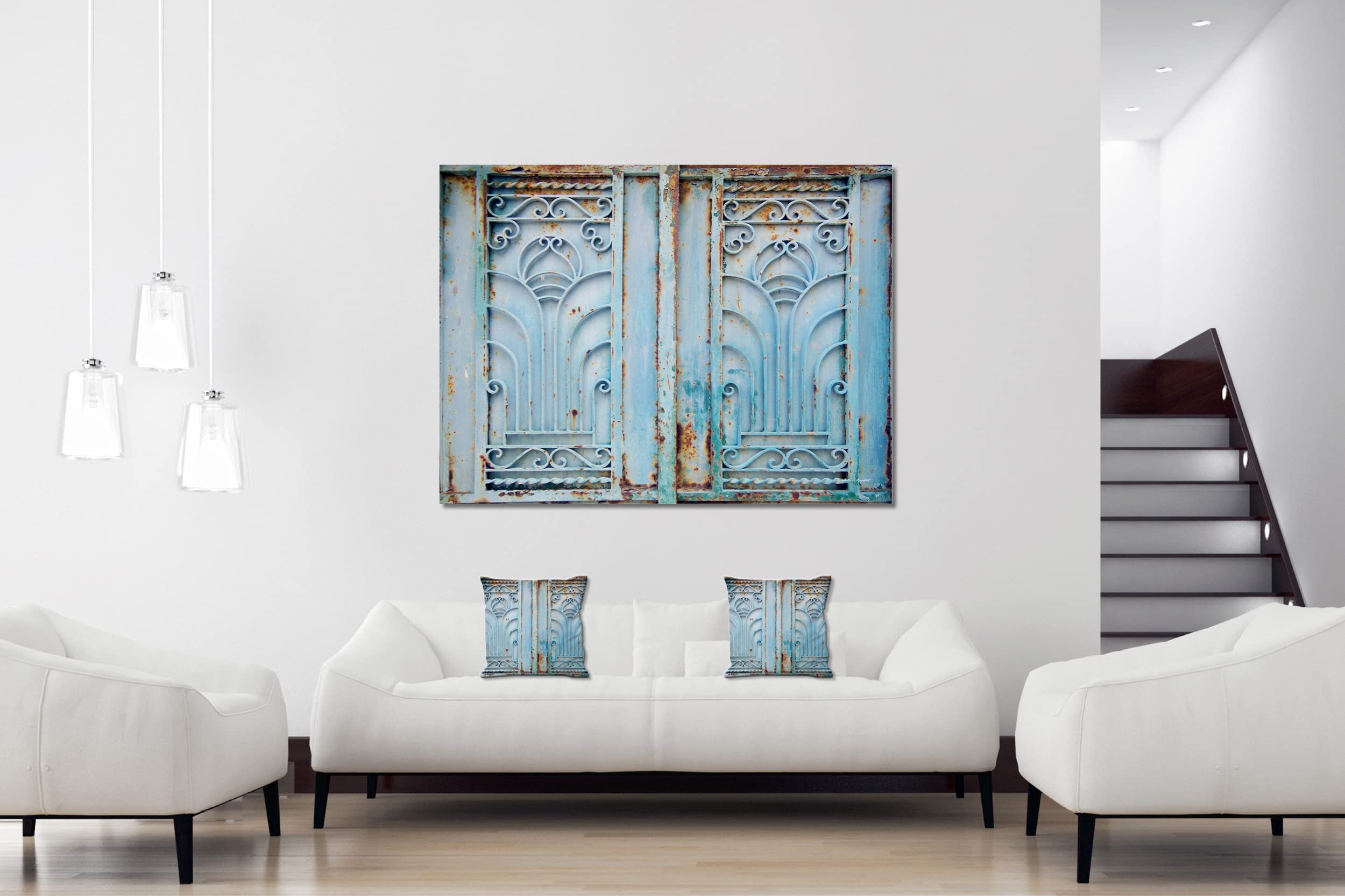Ornamente 2 -Foto-Kissen-Hülle Set (2 STK.) 40 x 40 cm | Kissen-Bezüge - passend zu Wandbild - Deko-Kissen - Frankreich Tor Villa Metall-Optik