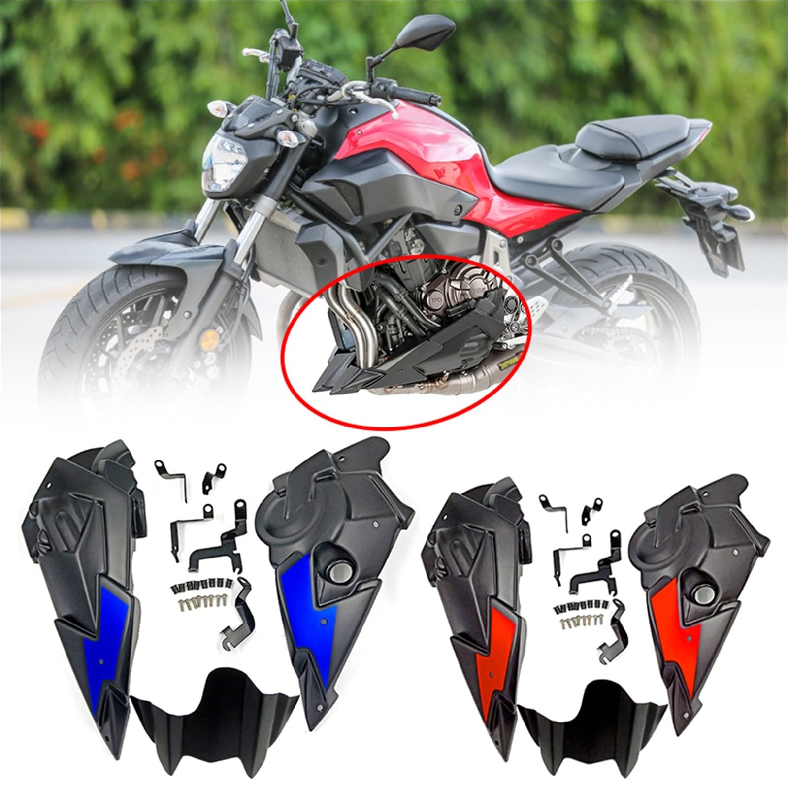 Front Bumper Splitter dachowy Pasuje do Yamaha MT07 FZ07 2014-2020, silnika spojlera, osłony podwozia, dolnej nadwozia, zestawu akcesoriów